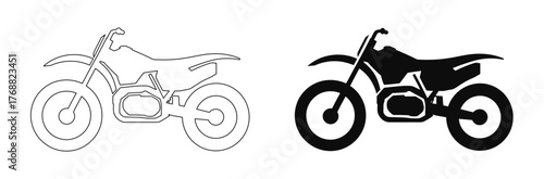 Classic motorcycle icon illustration, Land Transportation Silhouette Icon, Parking Stop Sign for Public Transportation,Dirt bike outline and solid graphic for off road adventure,editable stroke,