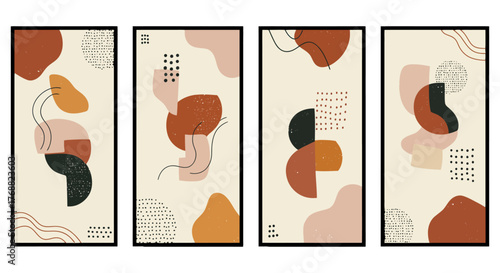 abstract art prints featuring earthy tones and geometric shapes ideal wall decor for a modern living room or minimalist office space adding visual interest