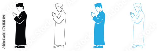 Elegant Muslim prayer icons in varied styles and colors,editable stroke,Icon of Muslims praying ,Muslim prayer icons. Varied styles and colors. Faith, devotion, culture
