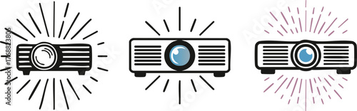 Projector Lamp Icon with Beam Projection and Lens Detail for Modern Presentation and Home Decor Theme