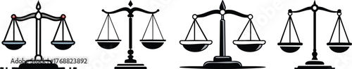 Balanced Justice Scale Icon in Minimal Line Art for Legal Equality and Fair Decision Representation Concept