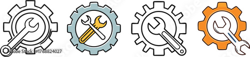 Gear and Wrench Icon Representing Technical Assistance Maintenance and Engineering Configuration Concept