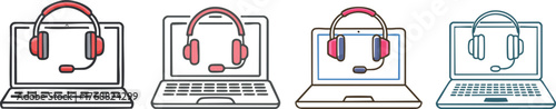 Laptop with Headset Icon Representing Remote Technical Support Communication and Customer Assistance Theme