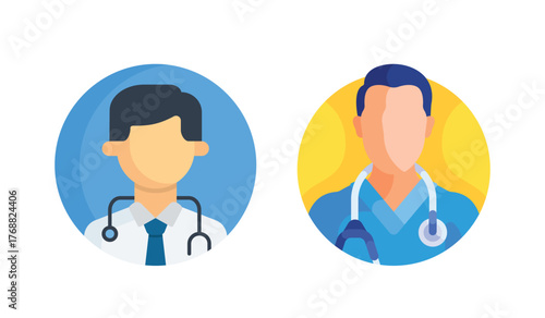 Doctor Vector and Icon Collection – Male and Female Doctor Illustrations, Medical Staff, Healthcare Professionals, Hospital Scene, and Medicine Icons Set