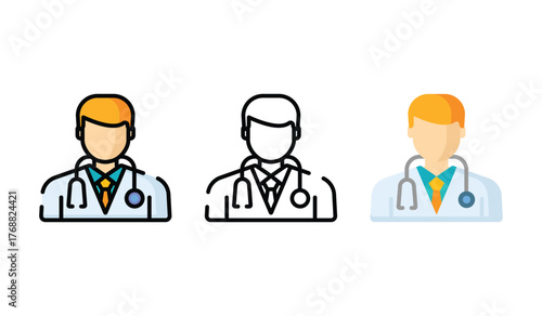 Doctor Vector and Icon Collection – Male and Female Doctor Illustrations, Medical Staff, Healthcare Professionals, Hospital Scene, and Medicine Icons Set
