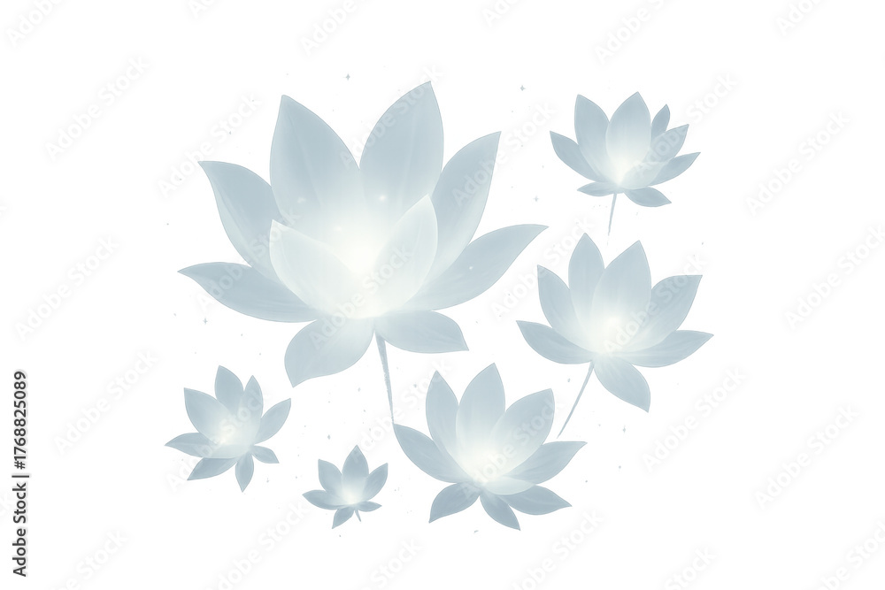 Obraz premium Lotus flowers radiating soft light, showing spiritual purity, tranquility, and wellness concepts, on a transparent background