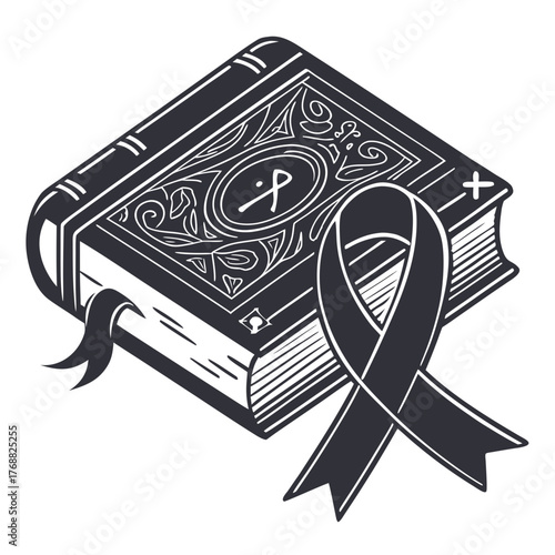 Antique Book with Awareness Ribbon Isolated on White Background vintage