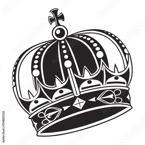Detailed Black Silhouette of a Royal Crown with Cross royalty king