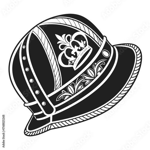 Black Silhouette of an Ornate Historical Helmet with Crown Emblem armor knight