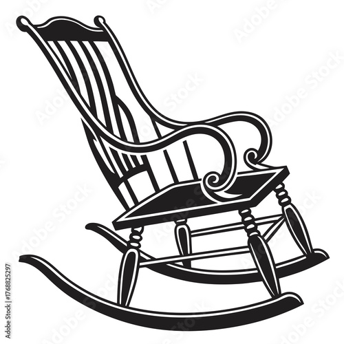 Black Silhouette of a Traditional Wooden Rocking Chair Keywords: rocking chair, furniture
