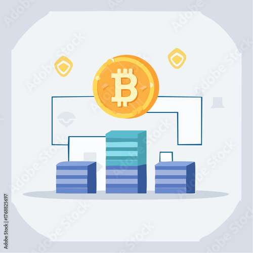 Bitcoin Network Illustration with Blocks and Connections.