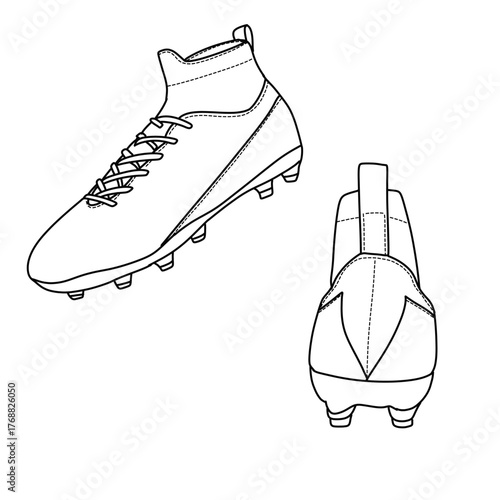 Tablou pe pânză A black and white line drawing showcases a soccer cleat from two angles, highlighting its design and studs