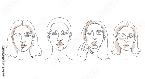 diverse faces line art illustration of women showcasing different skin tones ideal for beauty blogs and minimalist fashion designs modern aesthetics