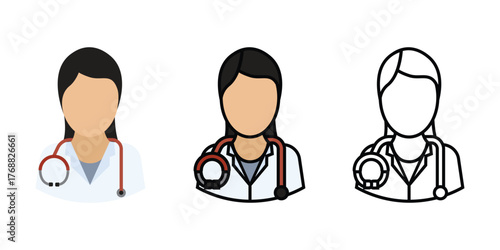 Doctor Vector and Icon Collection – Male and Female Doctor Illustrations, Medical Staff, Healthcare Professionals, Hospital Scene, and Medicine Icons Set