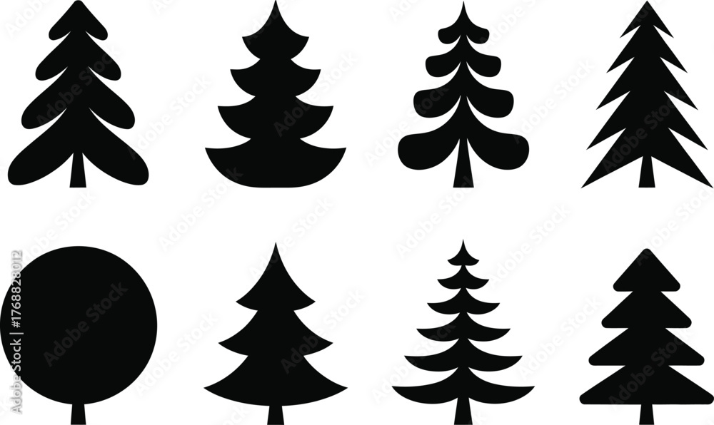 Obraz premium Collection of black stylized tree silhouettes white