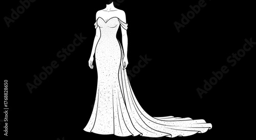 A formal gown with a sweetheart neckline and train adorned with small scattered embellishments