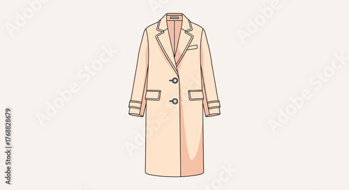 A light peachcolored overcoat with two buttons is displayed against a pale background