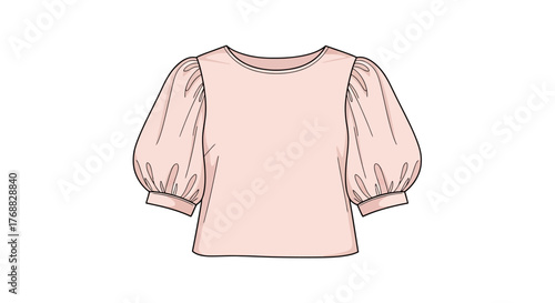 A pink blouse with large puffed sleeves and a curved neckline