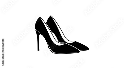 Black heels one set in front of the other on a white background