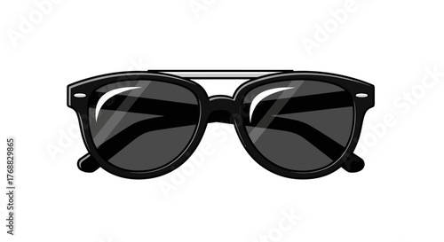 Black sunglasses with dark lenses and a metal bridge connecting the frames