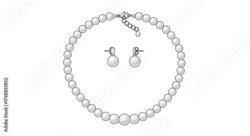 Pearl jewelry A necklace and stud earrings set against a white background