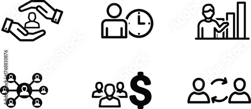 Business icons showing project management teamwork and financial growth elements