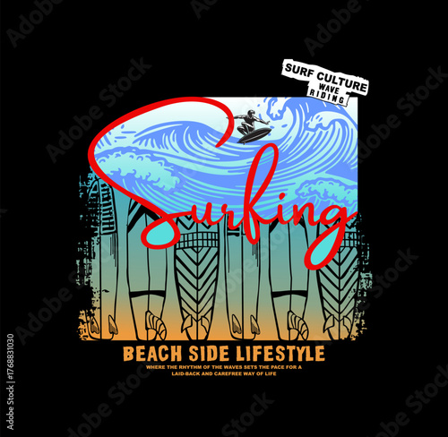 Surfing design t- shirt vector illustration