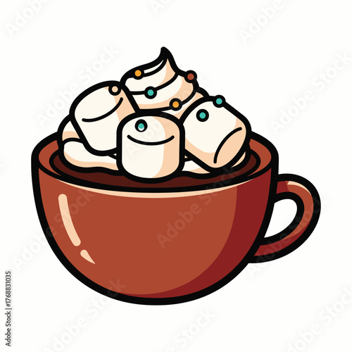 Cute hot chocolate with marshmallows isolated on white background