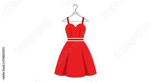 Red dress on a hanger sleeveless with a sweetheart neckline and a flared skirt