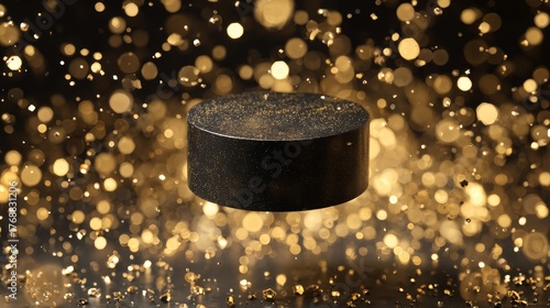 Black Friday items levitating with golden sparkle particles