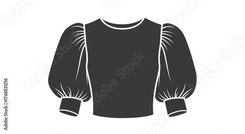 Silhouette of a black blouse with large puffed sleeves outlined in white