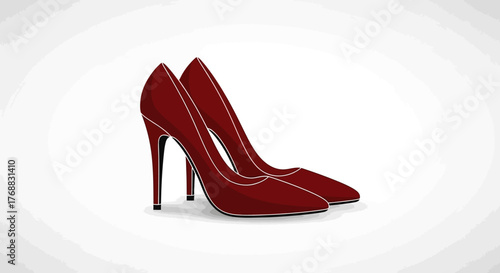 Two red highheeled shoes are placed side by side against a pale gradient background