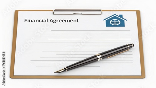 Wallpaper Mural first time homebuyer loan house concept. Financial agreement document with a pen on a clipboard. Torontodigital.ca