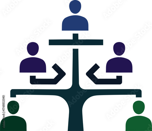 Corporate hierarchy structure diagram with reporting lines and team members