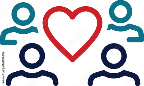 Connected people icons with a heart symbol concept illustration