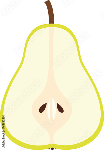 Simple Vector Illustration of a Pear Slice Showing Seed Organic Shapes in Green and Beige