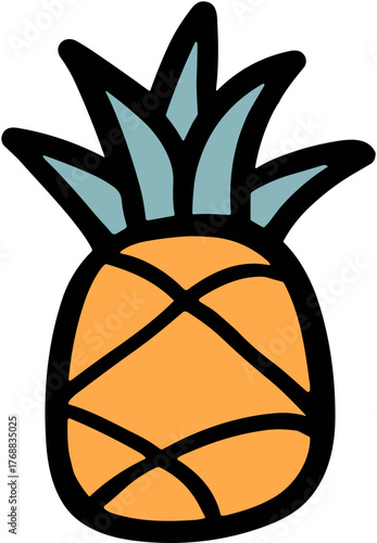 Cute Pineapple Icon: Tropical Cartoon Fruit Style