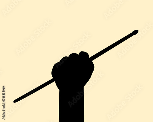 Silhouette of Hand holding drumstick design. Icon of fist holding a stick of wood. Vector illustration.