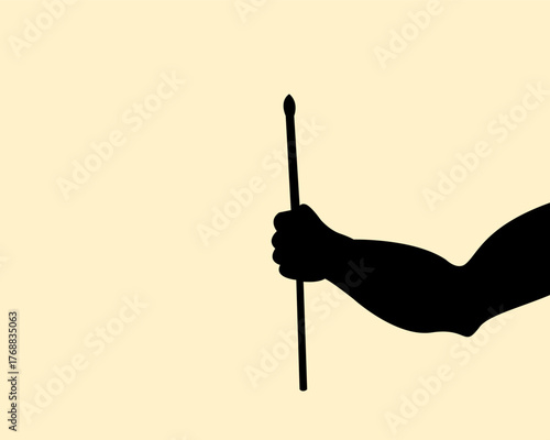 Silhouette of arm hand holding drumstick design. Icon of grabbing a stick of wood. Vector illustration.