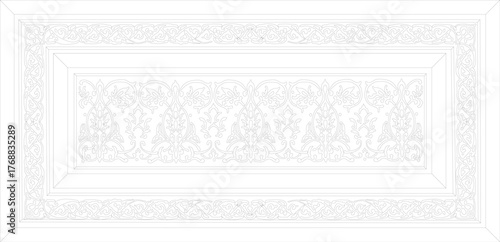 Elegant rectangular panel with a delicate, repeating floral and scrollwork border. Subtle, monochrome design perfect for luxury interiors, invitations, or sophisticated branding.