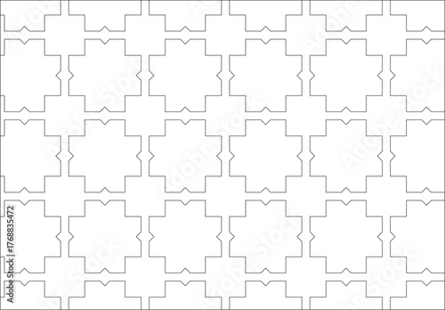 Seamless repeating geometric pattern composed of interlocking four-pointed star or cross shapes. Simple, clean design ideal for wall tiling or textile prints.