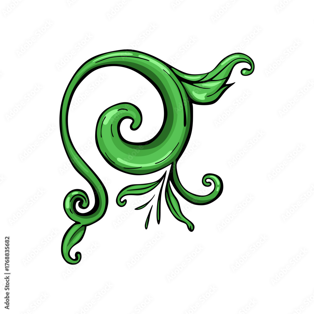 Fototapeta premium Glossy green spiral leaf ornament design