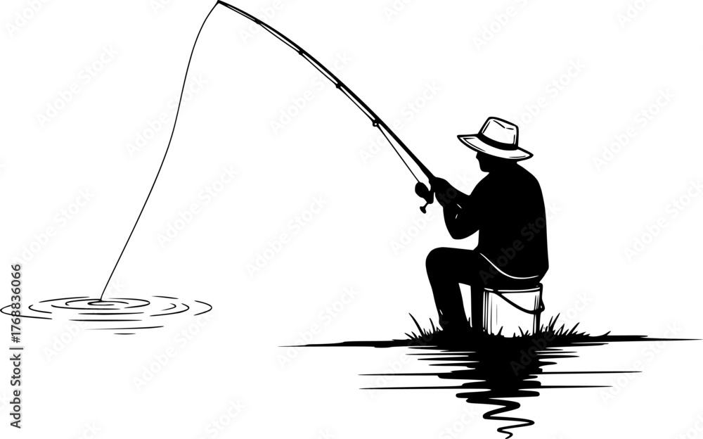 Obraz premium silhouette man fishing on the lake 