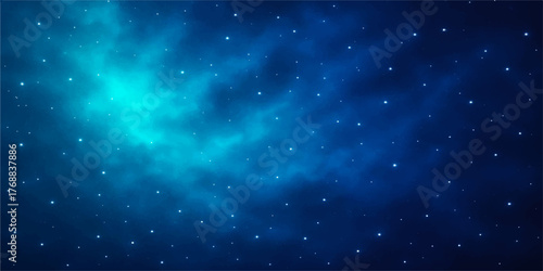 The bright blue night sky shimmers with a vast, dark starfield, a deep space galaxy illustration