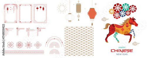 Chinese new year frame,border. year of horse abstract decoration element object