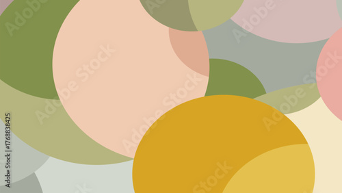 Serene and Earthy Abstract Circle Pattern: Soft, Overlapping Geometric Shapes in Muted Tones of Blush Pink, Mustard Yellow, Olive Green, and Dusty Grey for a Calming Background