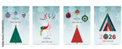 Christmas vertical background with Christmas tree, reindeer for festival new year