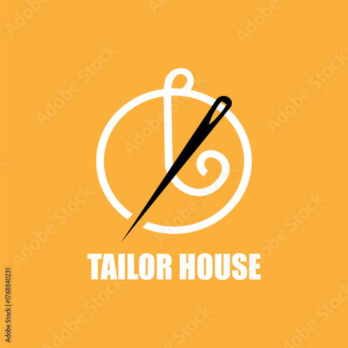 Tailor House Logo with Needle and Thread Spool Icon