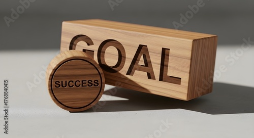 Minimalist Wooden Blocks Engraved with Goal and Success – Motivational Decor for Personal Growth