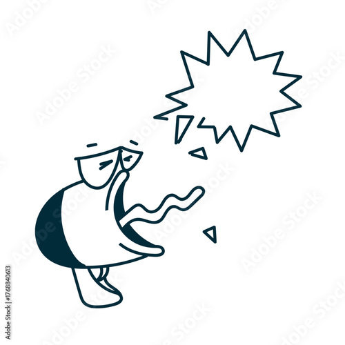 funny megaphone character shouting and yelling with bubble talk illustration in doodle cartoon 